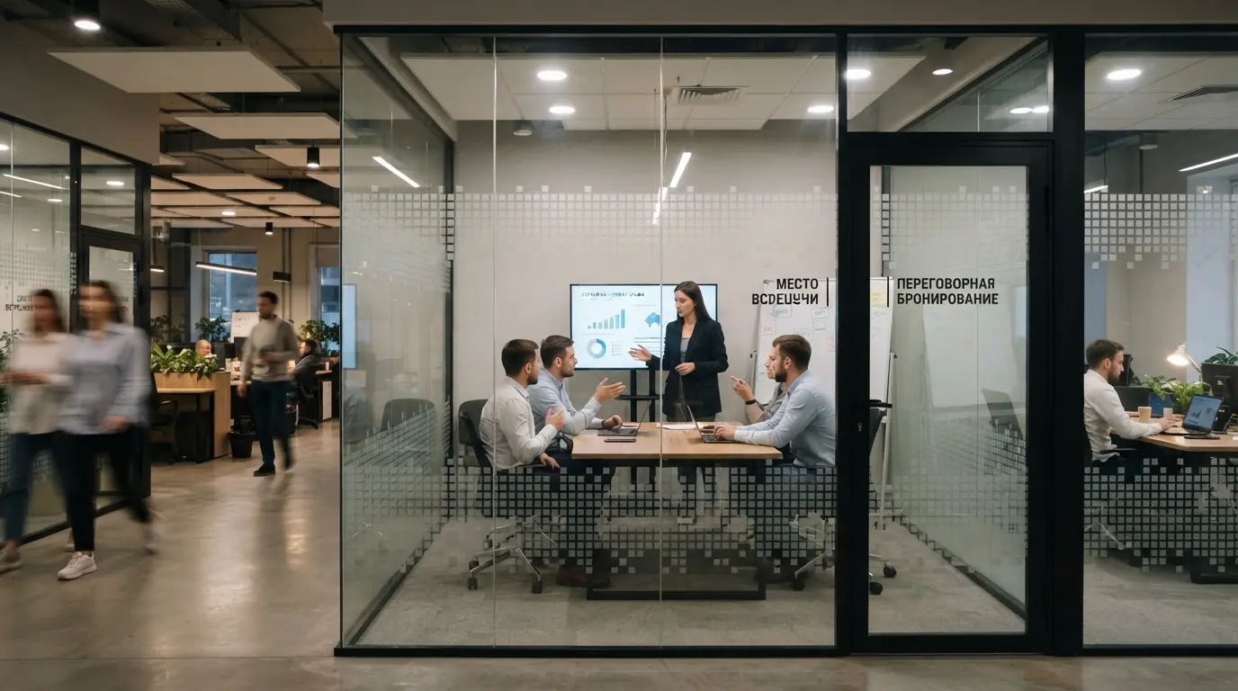 Офисные перегородки open space для IT-компании — сотрудники за рабочими местами у перегородки