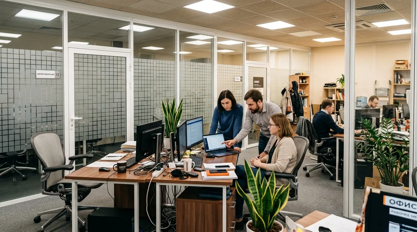 Офисные перегородки: стеклянная офисная перегородка в интерьере
